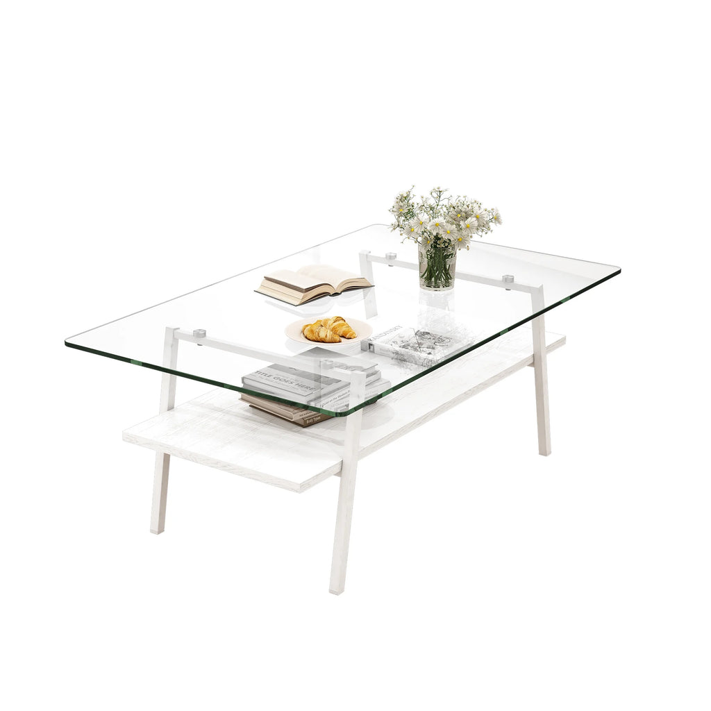 Rectangle Coffee Table with Glass Top and Metal Legs P2592