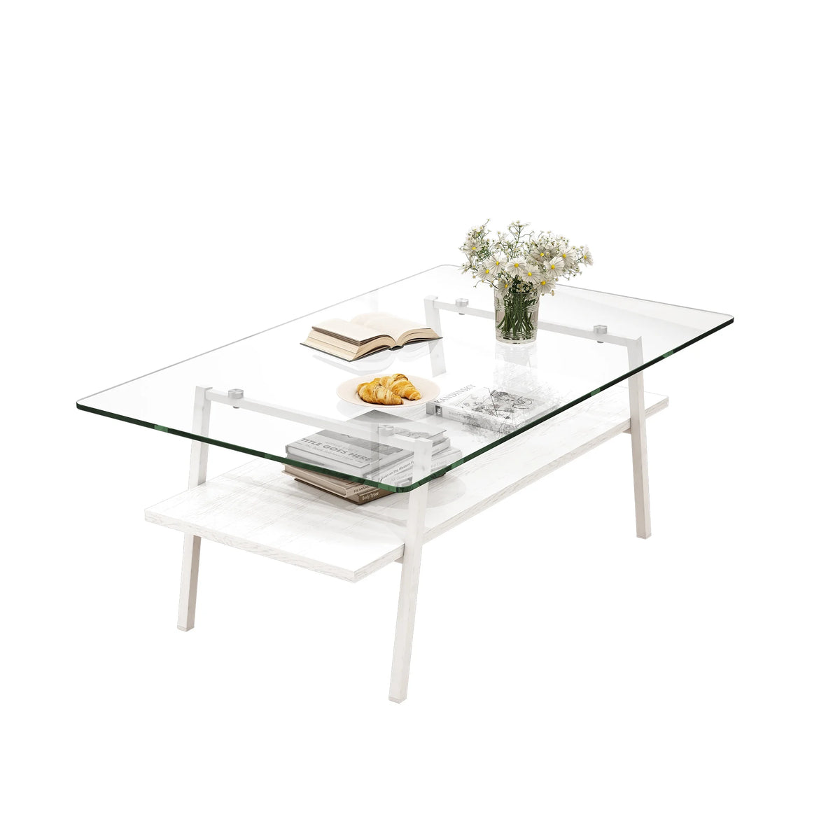 Rectangle Coffee Table with Glass Top and Metal Legs P2592