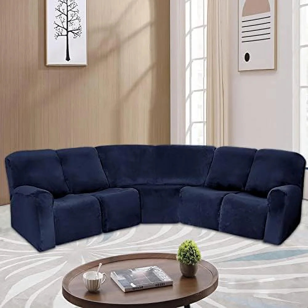 5 Seater Velvet Stretch Recliner Sofa Cover Set of 7 Pieces A169