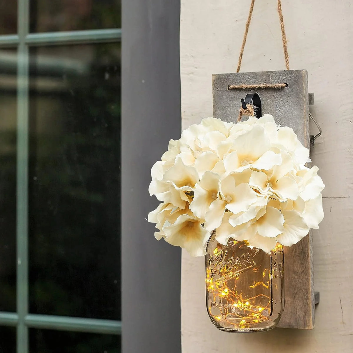 Set of 2 Grey Mason Jar Wall Sconces with Hooks A3217