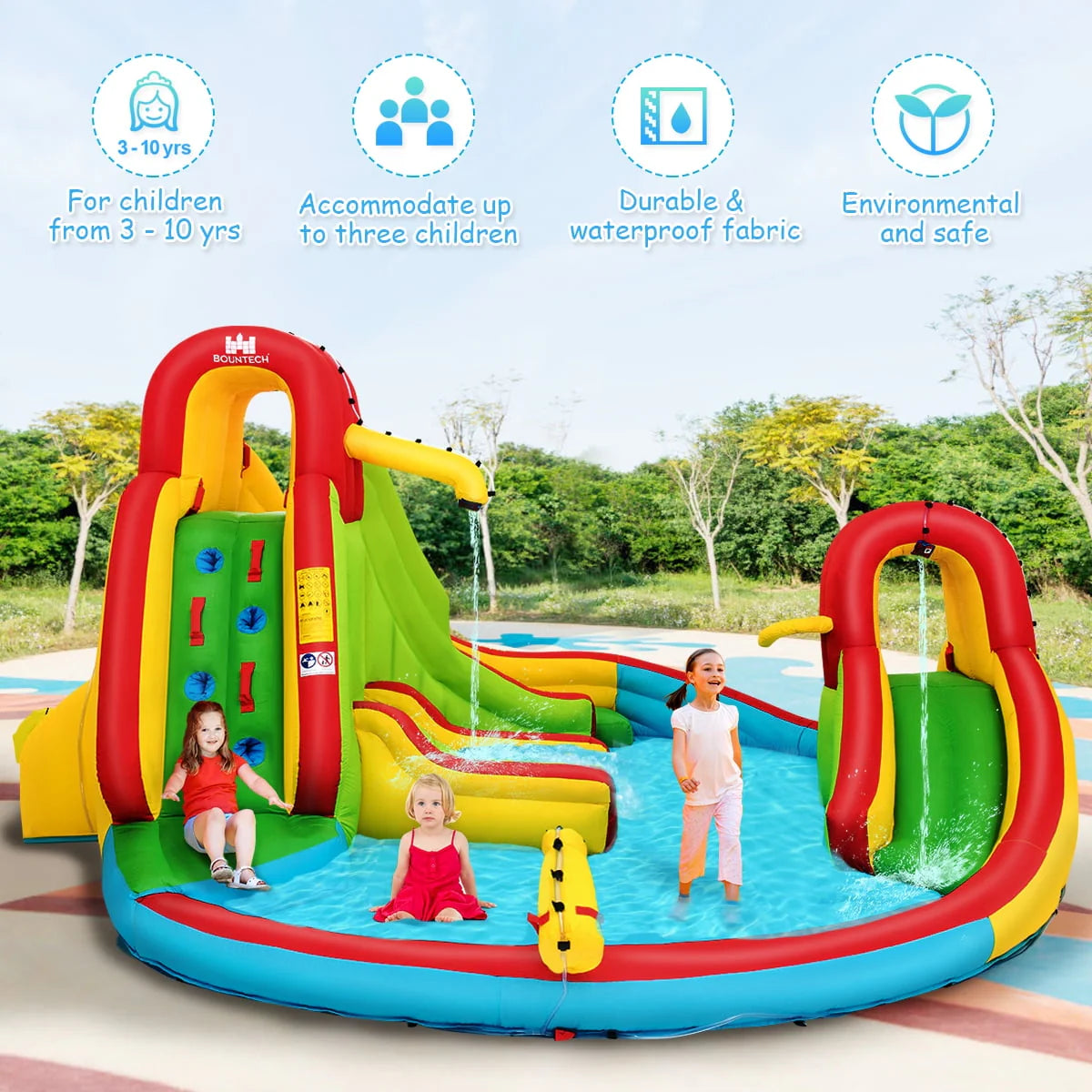Costway Kids Inflatable Water Slide Bounce Park Splash Pool w/Water Cannon & 480W Blower K4246