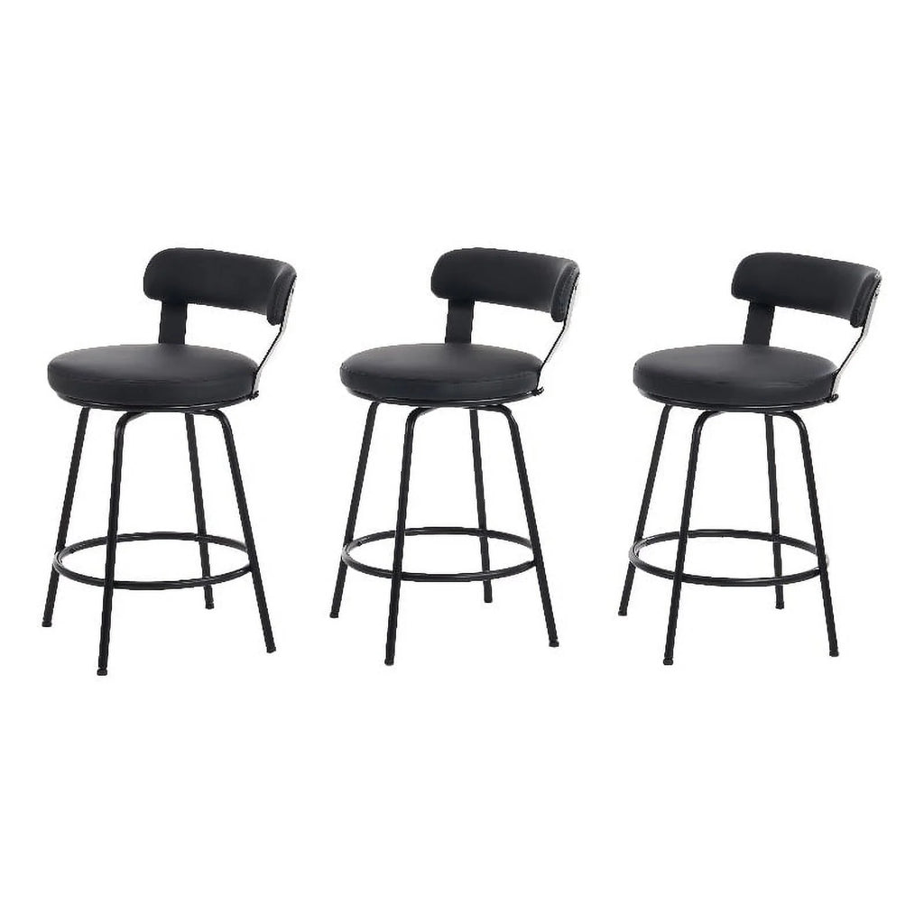 Black Faux Leather Swivel Counter Stool Set of 3 O651