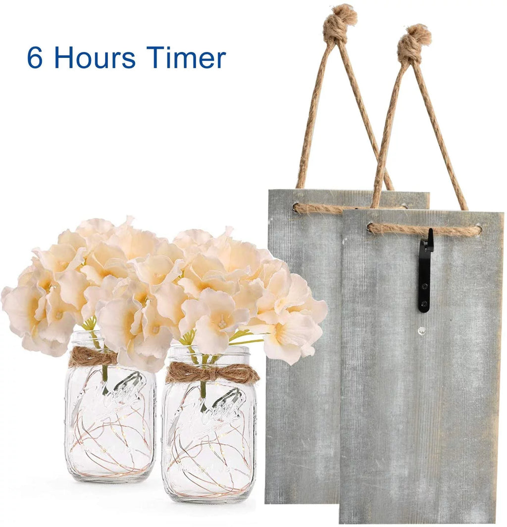 Set of 2 Grey Mason Jar Wall Sconces with Hooks A3217