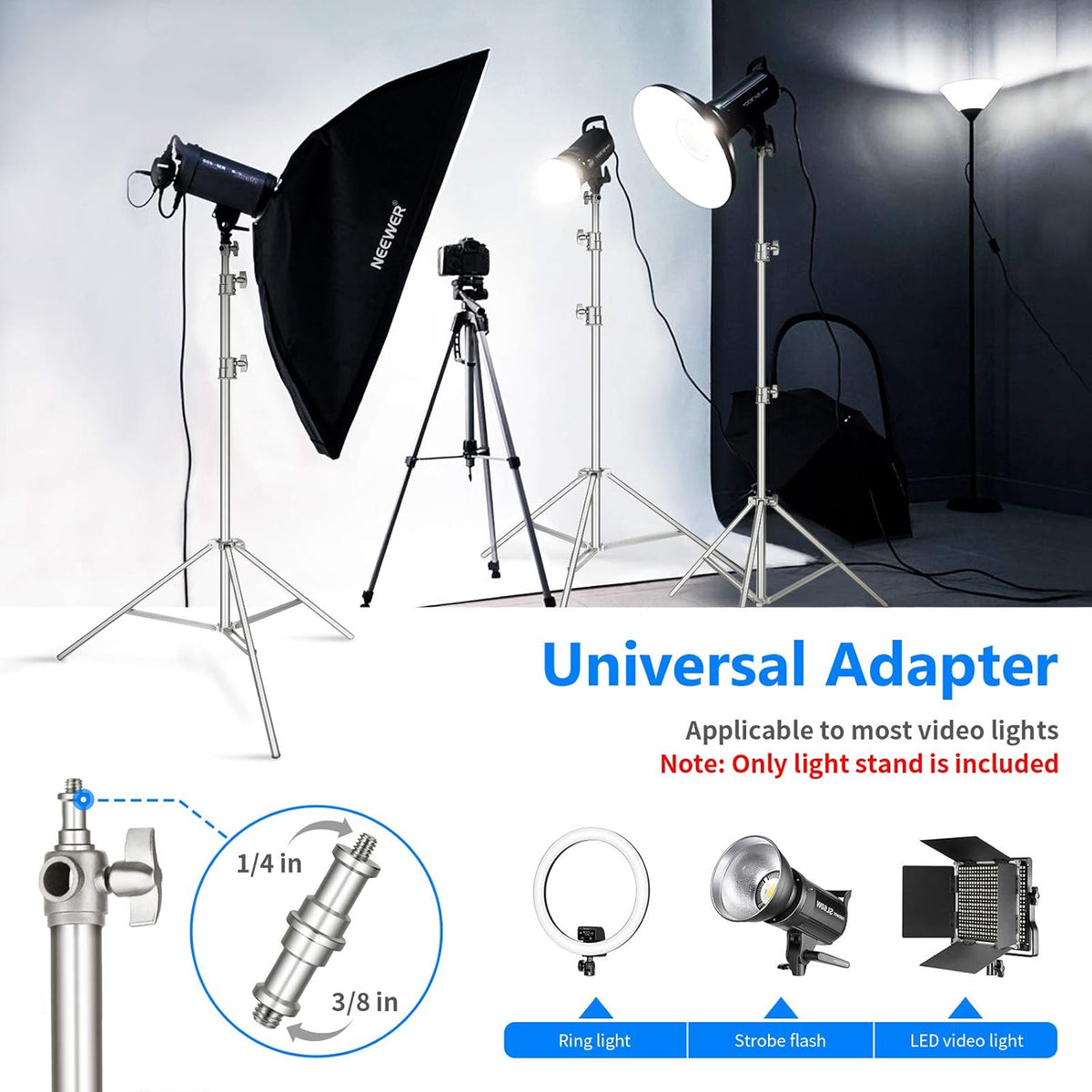 Stainless Steel Heavy Duty Light Stand 118"/300CM with Universal Adapter K725