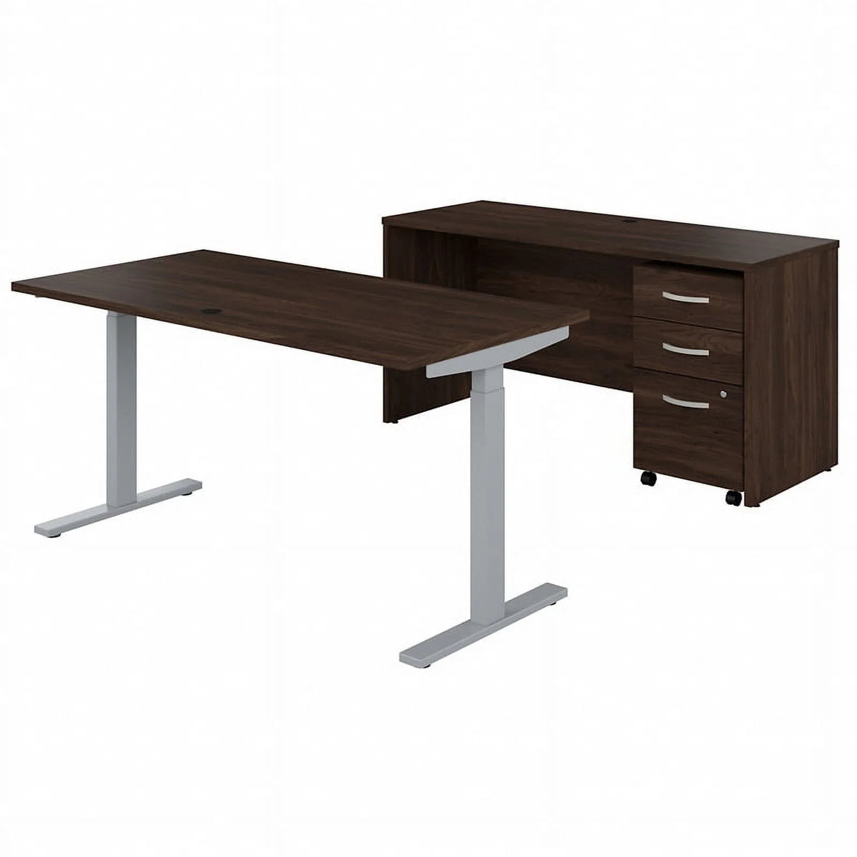 Black Walnut Engineered Wood Adjustable Standing Desk Set S3055