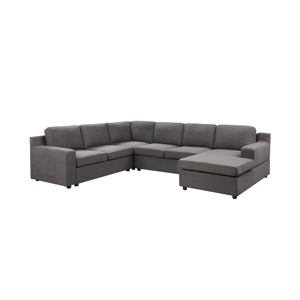 Gray Linen 6-Seater U-Shape Sectional Sofa Chaise F4102