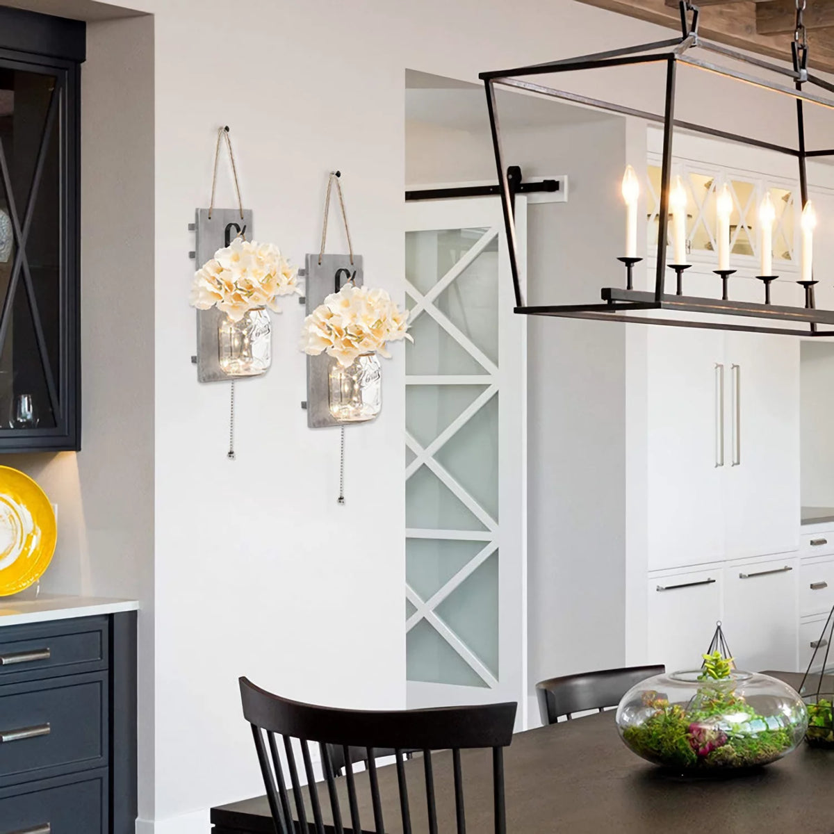 Set of 2 Grey Mason Jar Wall Sconces with Hooks A3217