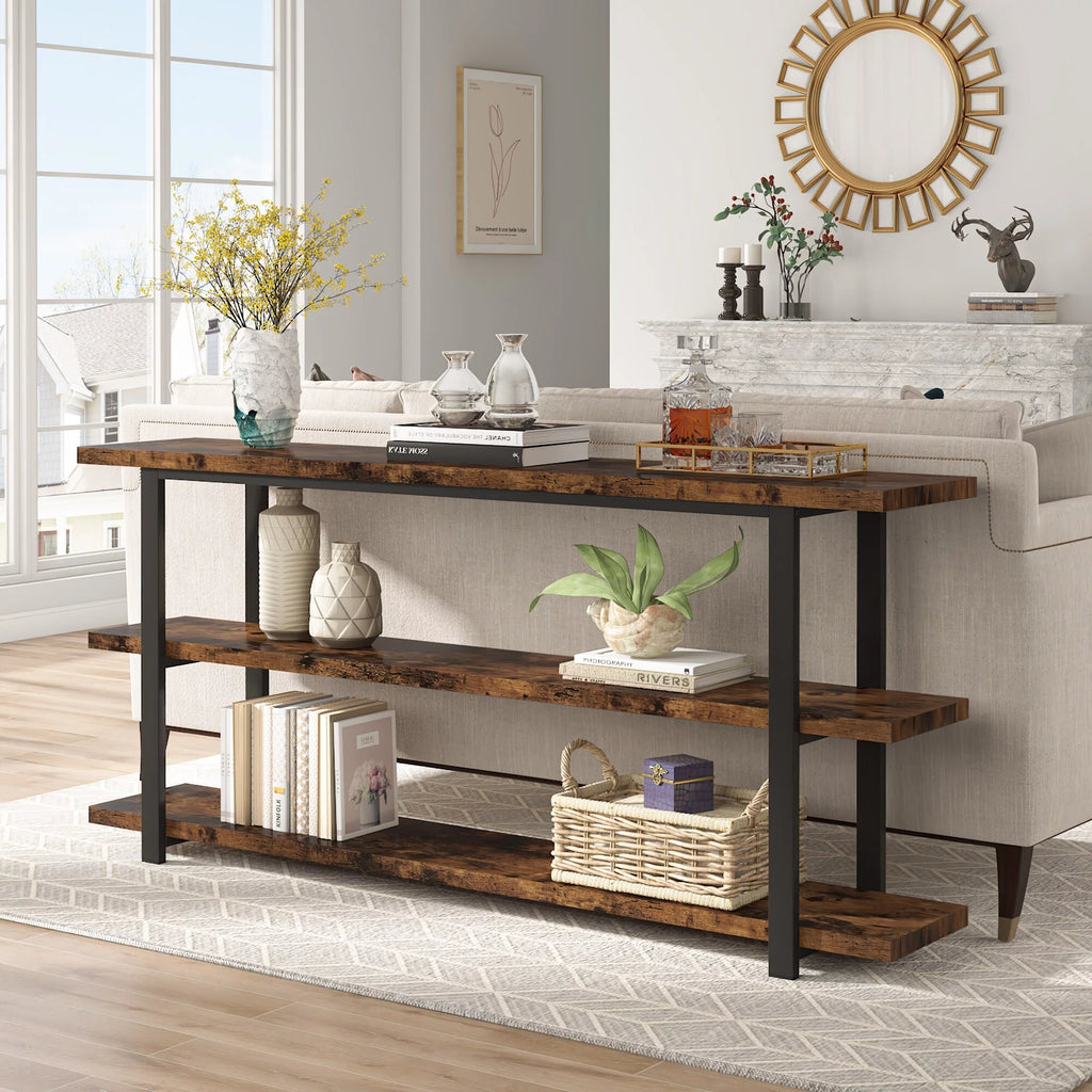 3-Tier Rustic Brown Console Table Shelving Unit M5926