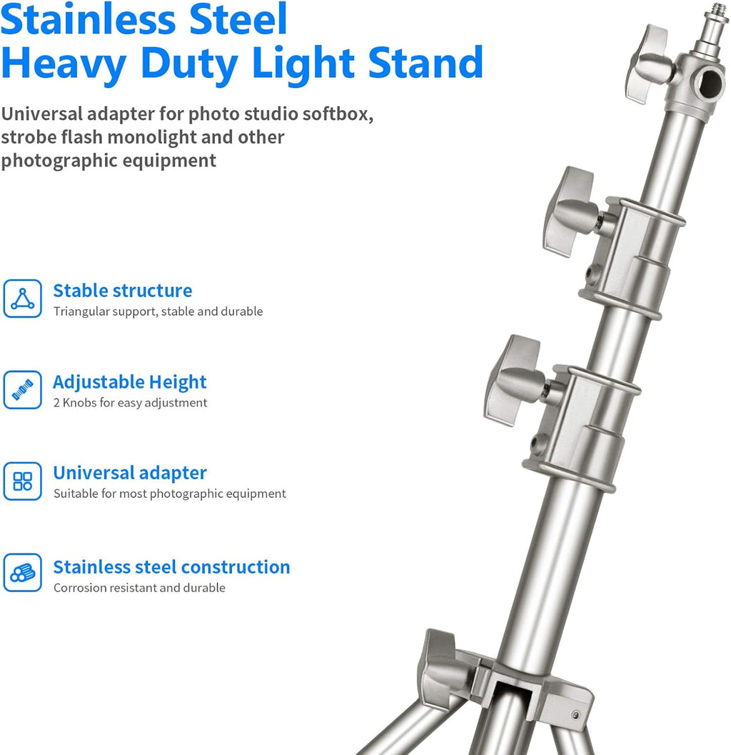 Stainless Steel Heavy Duty Light Stand 118"/300CM with Universal Adapter K725