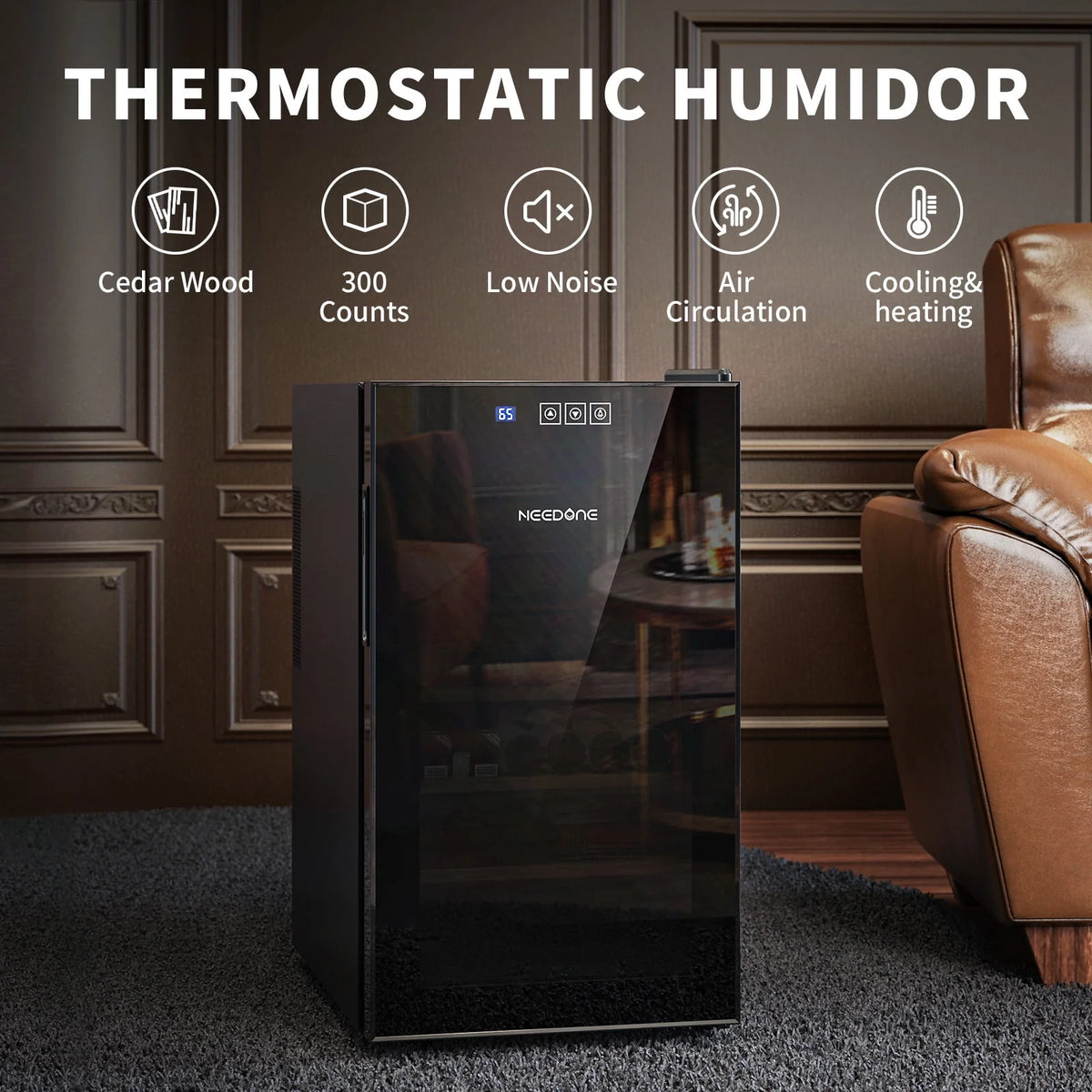 48L Electric Cigar Humidor with Cedar Shelves & Hygrometer Q955