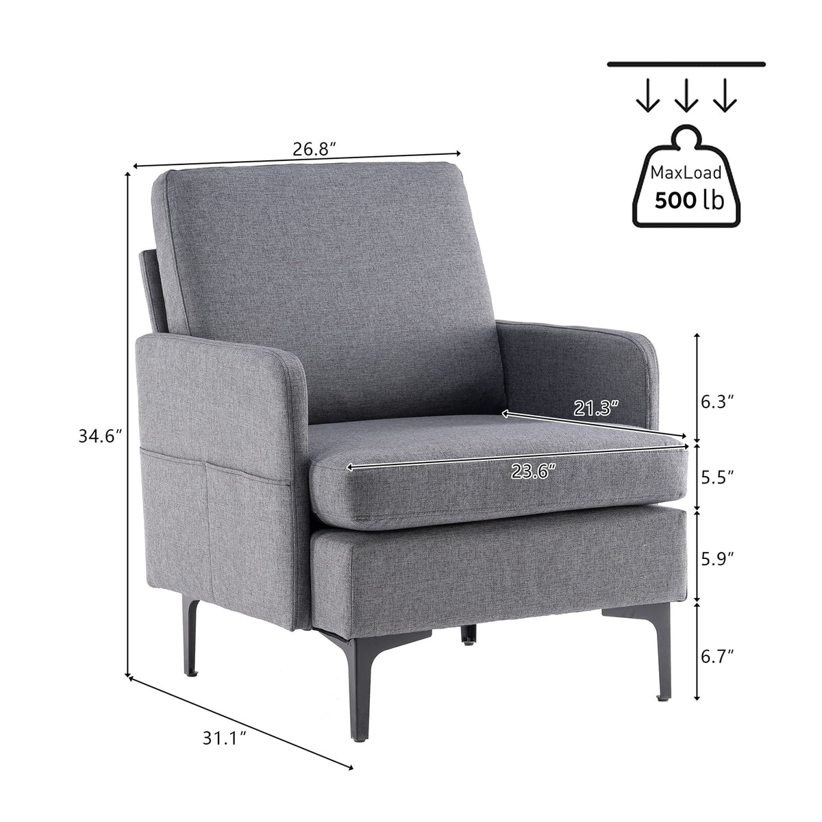 Velvet Upholstered Accent Chair with Wood Legs W317