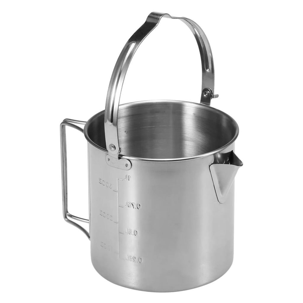 1L Stainless Steel Camping Kettle with Foldable Handle Z343333