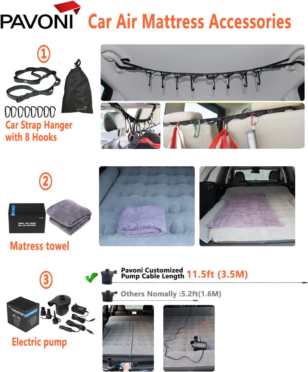 Car Inflatable Air Camping Mattress Pad with Electric Mattress Pump, Towel, Repair Patches & Storage Bag A390760