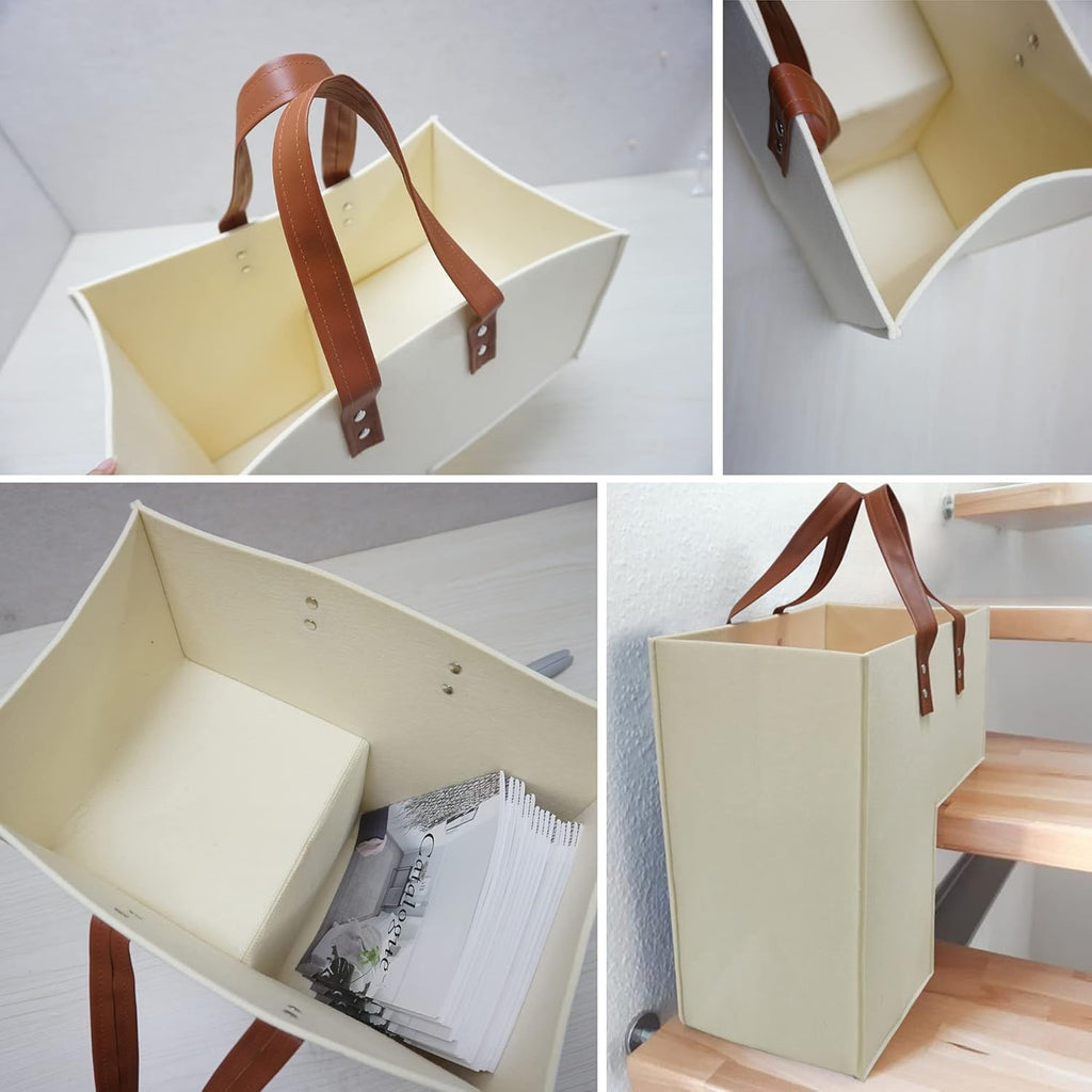 Stair Basket with Leather Handles, 4mm Felt Stair Step Storage Organizer J795