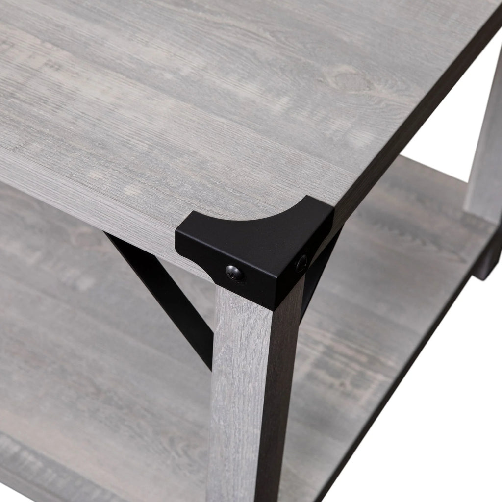 2-Tier Coffee Table with Metal Side Braces and Corner Caps Aspen Gray G3190