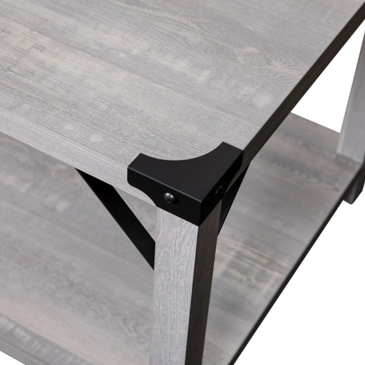 2-Tier Coffee Table with Metal Side Braces and Corner Caps Aspen Gray G3190