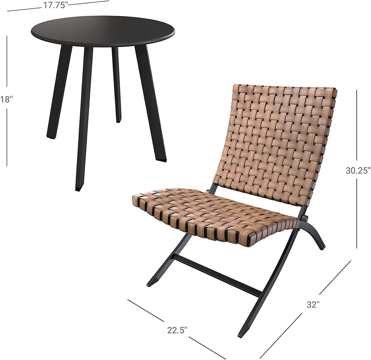 3 Piece Folding Wicker Patio Set with Table and Chairs E858