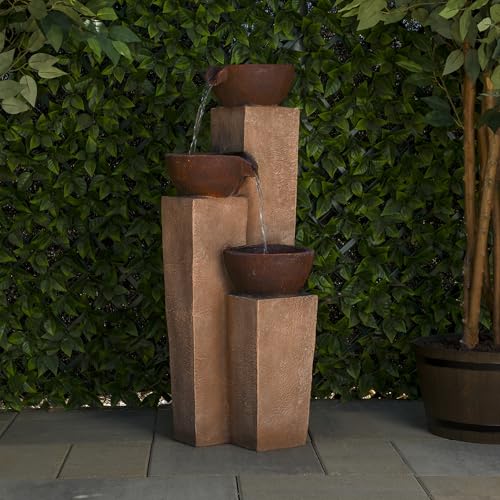 41” Outdoor 3-Tiered Weathered Stone Water Fountain W3307