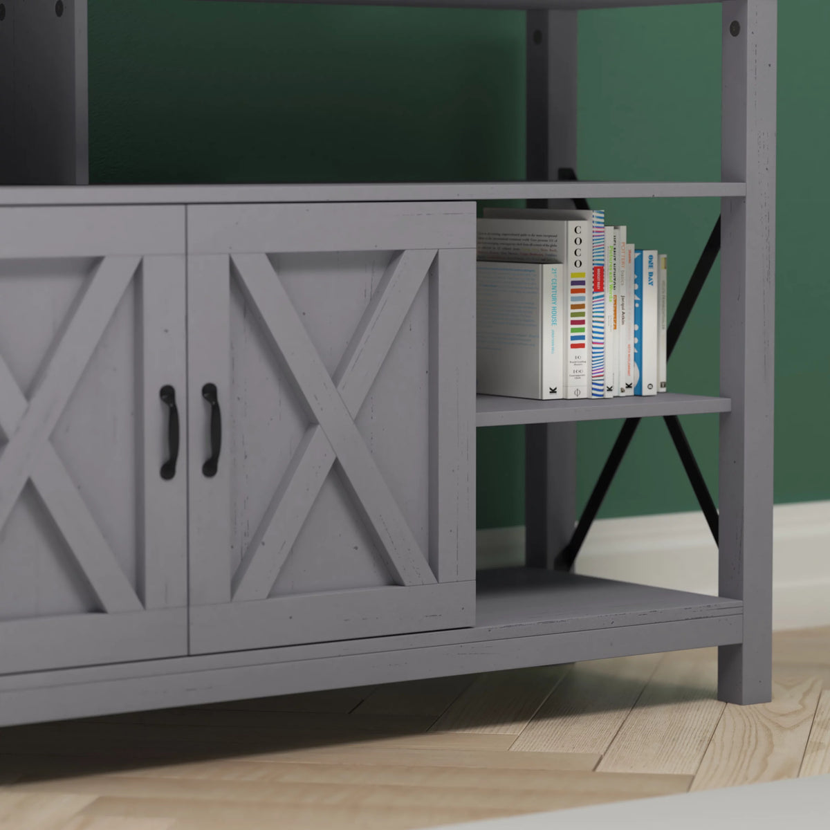 60 Inch Coastal Gray Media Console Cabinet S9155