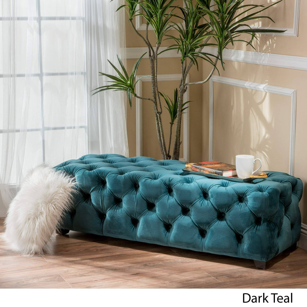 Dark Teal Tufted Velvet Rectangle Ottoman Bench L190
