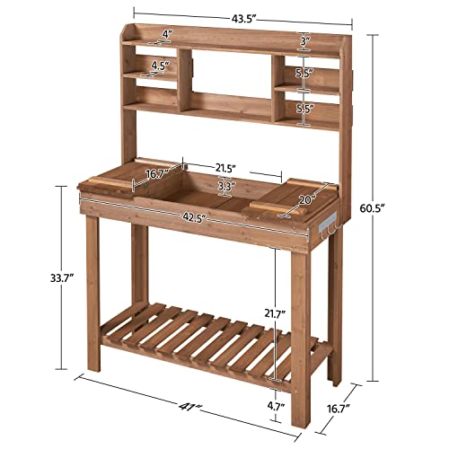 Brown Potting Bench Table with Storage Shelf E7409
