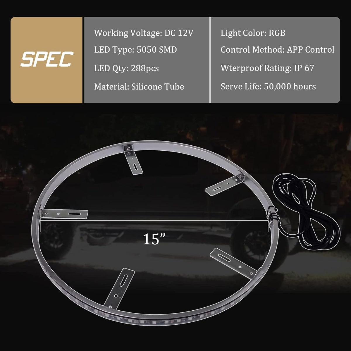 4PCS 15.5” Waterproof LED Wheel Light Kit with App Control H35222