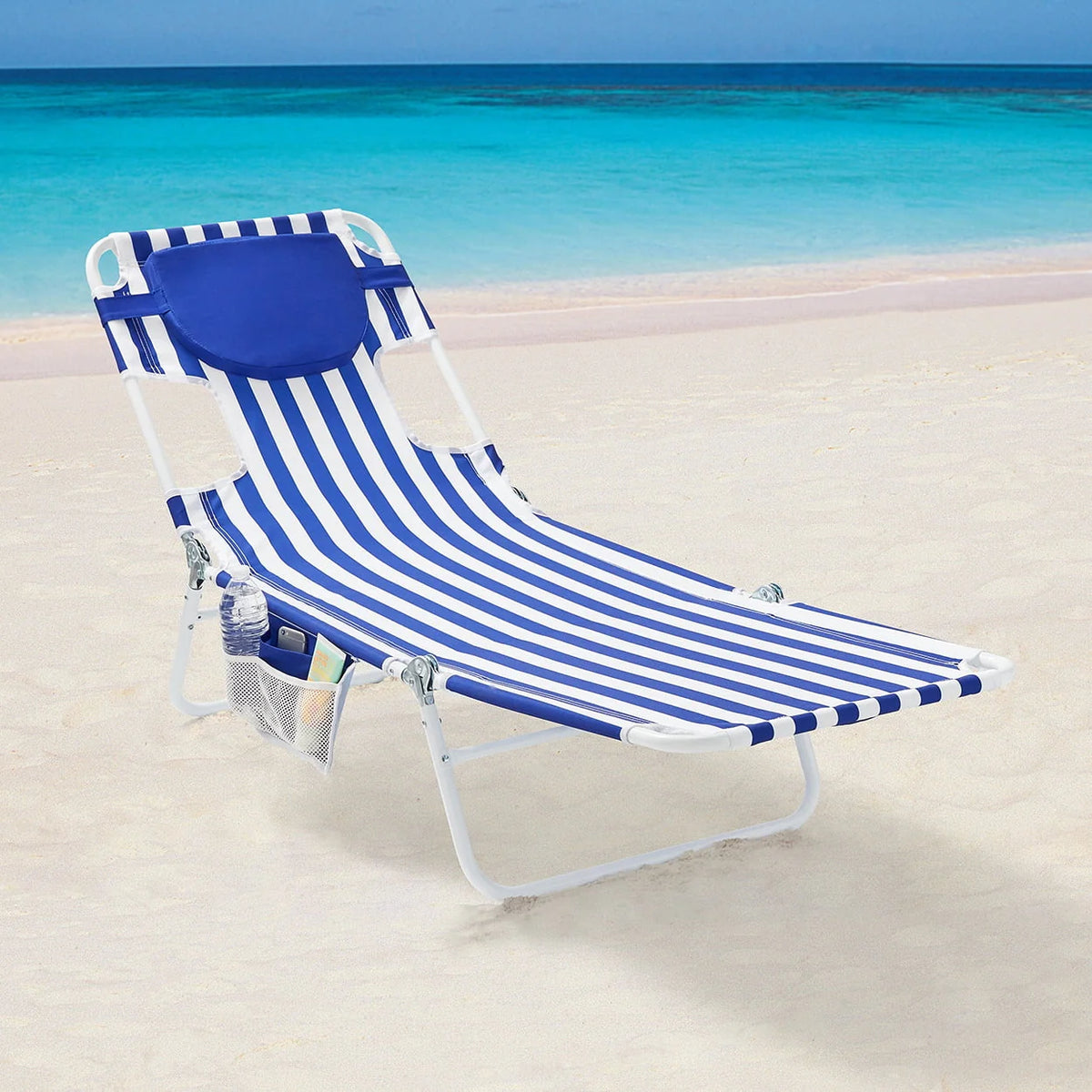 Blue & White Stripe Folding Beach Lounger 2-Pack L666