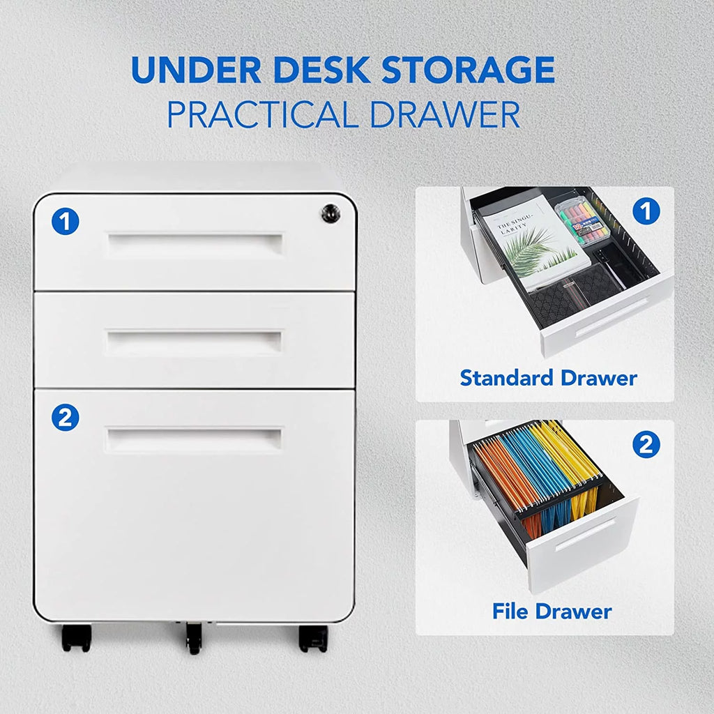 White 3 Drawer Metal File Cabinet with Lock E93463