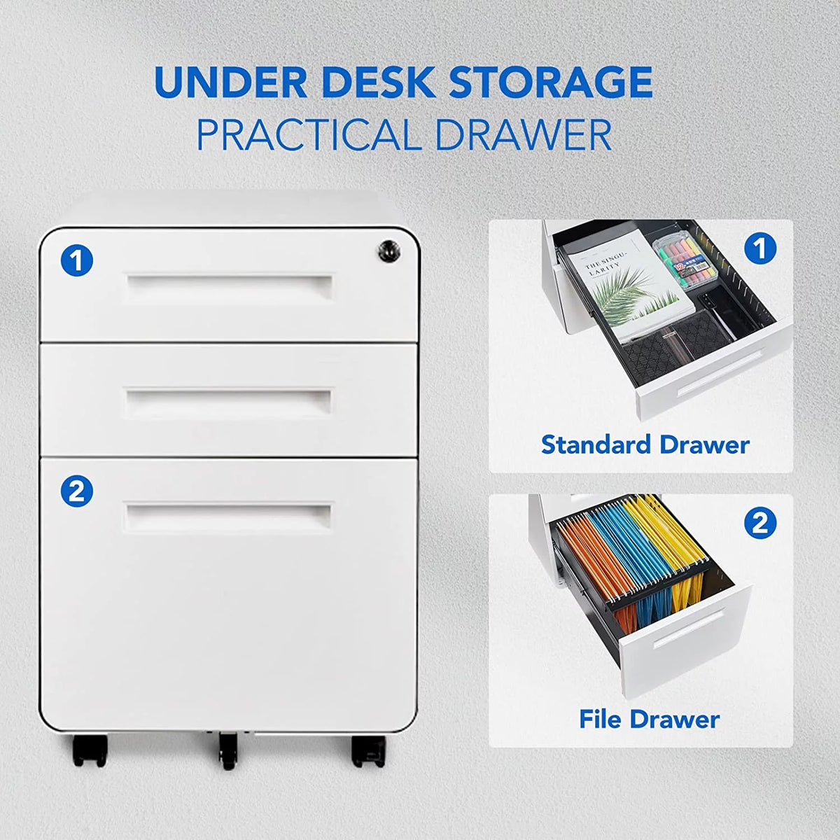 White 3 Drawer Metal File Cabinet with Lock E93463