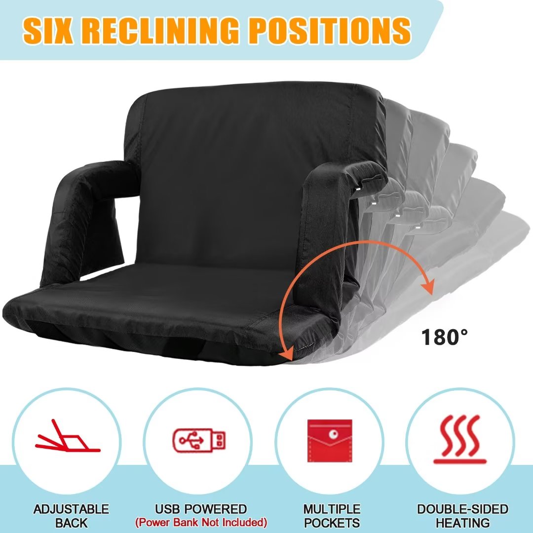 Heated Folding Stadium Seat with Back Support, 6 Reclining Positions, 3 Heat Modes K36854