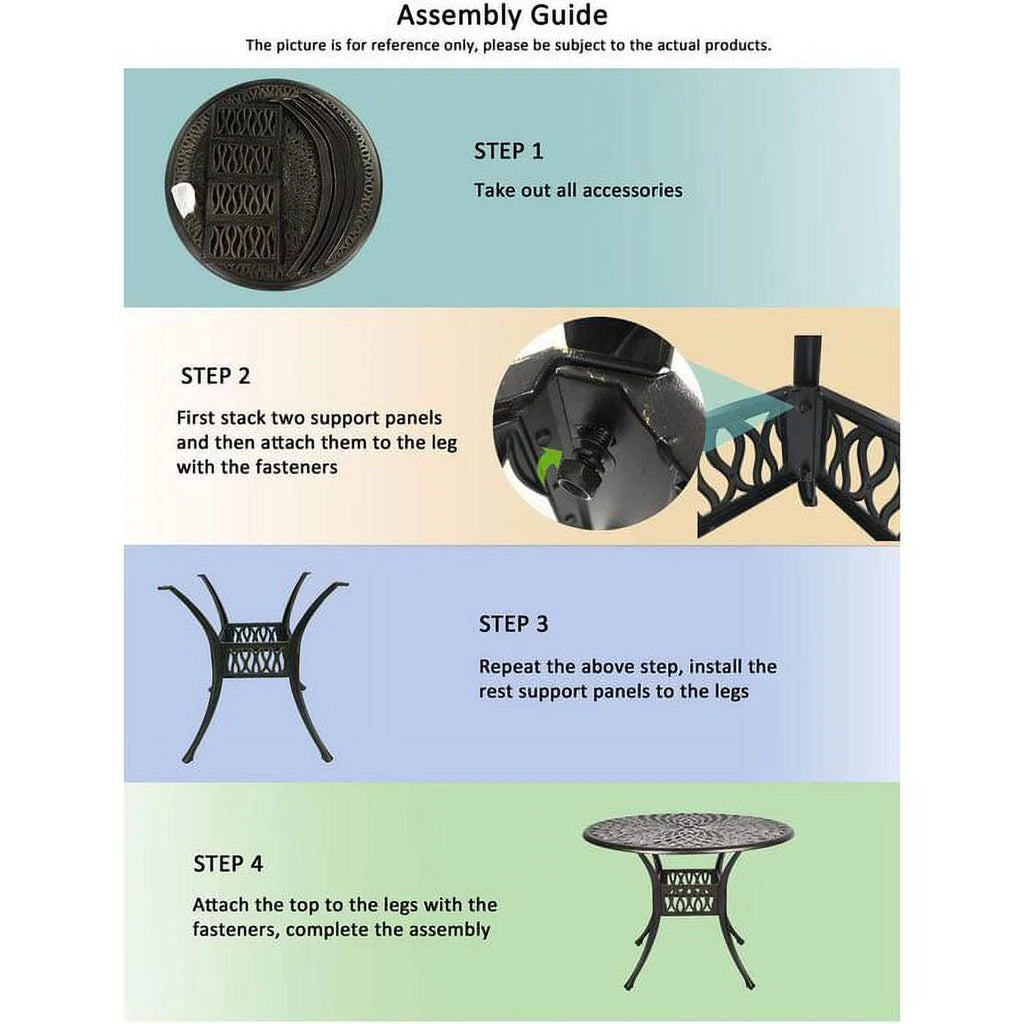 35.4" Diameter Cast Aluminum Round Patio Dining Table with Umbrella Hole I49809
