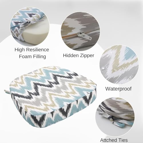 Outdoor Chair Cushions Set of 4, 17" x 17" x 3" Thick D-Shaped Waterproof with Ties N599