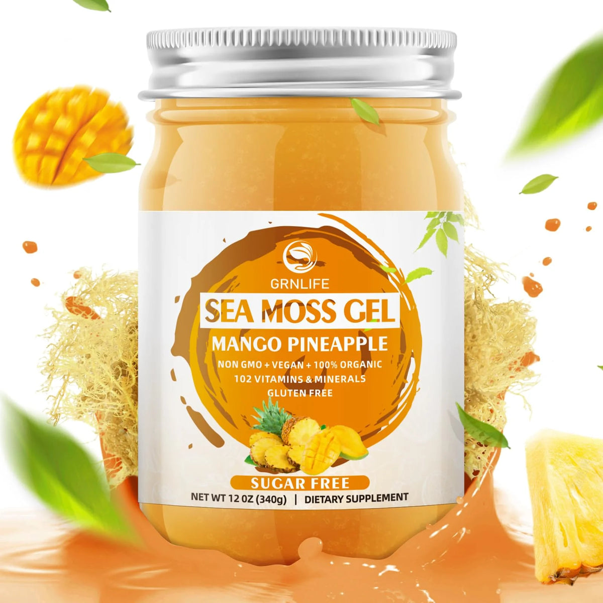 Organic Raw Wildcrafted Sea Moss Gel 12oz Mango Pineapple Flavored P64626