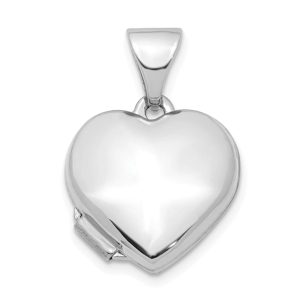 14K White Gold Rhodium Plated Heart Locket Pendant O481