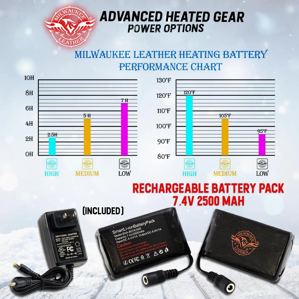 Black Leather Heated Winter Gloves with Battery X-Large E264484