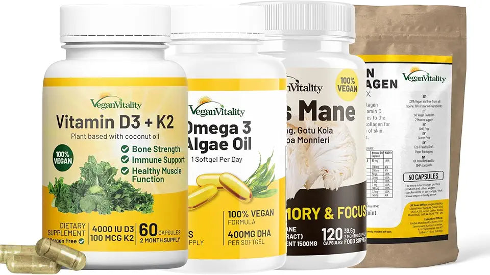Vegan D3 K2 Lion's Mane Omega 3 Algae Oil Collagen 2 Months Supply P703033