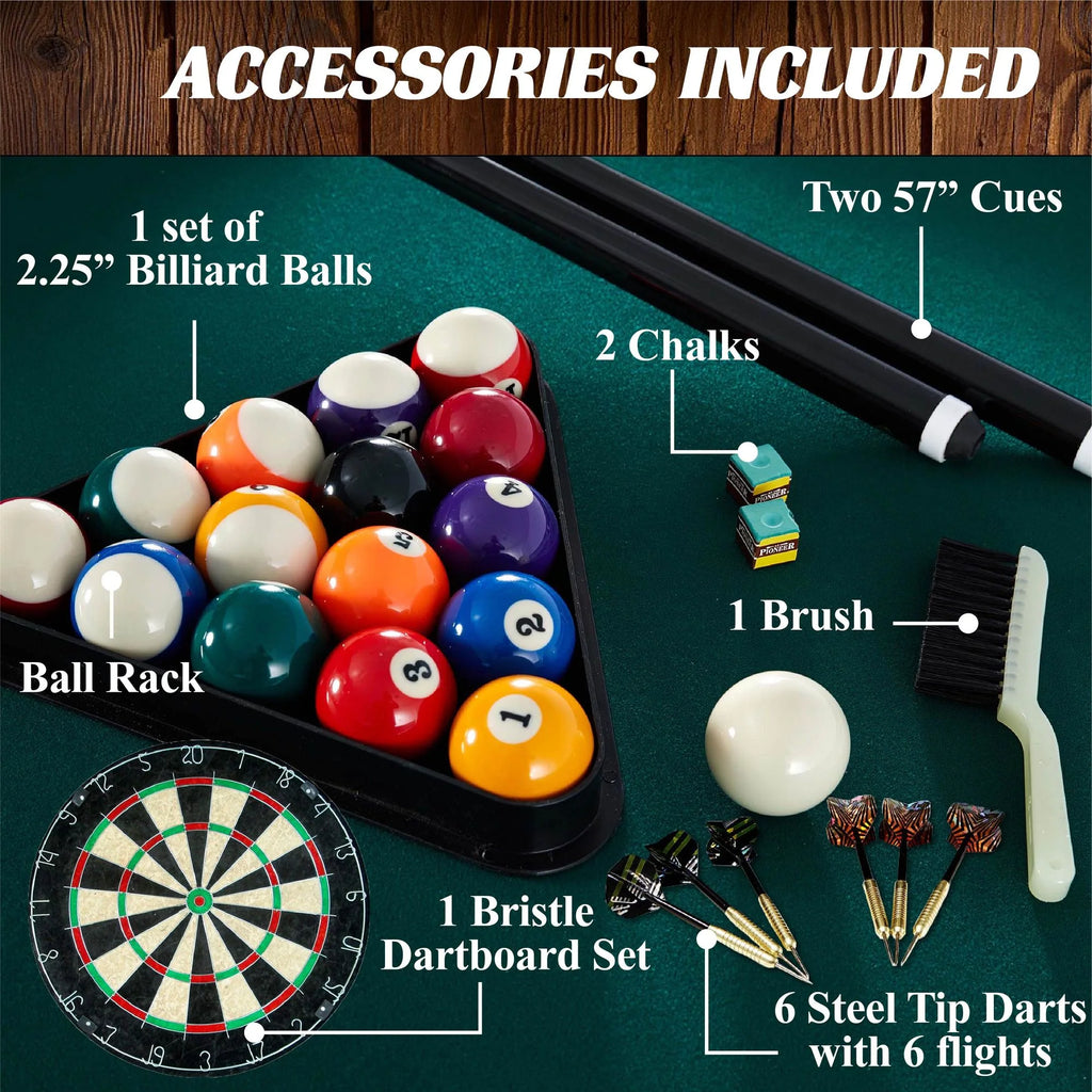 Burgundy Pool Table with Cue Rack and Dartboard Set I67912