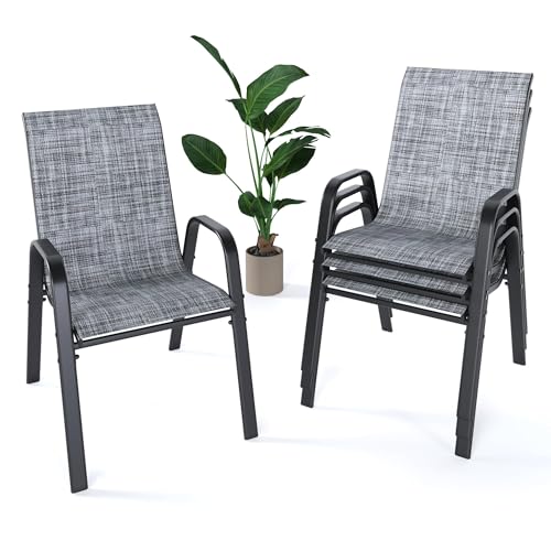 Outdoor Patio Stackable Dining Chairs Set of 4 All-Weather Textilene Y9093