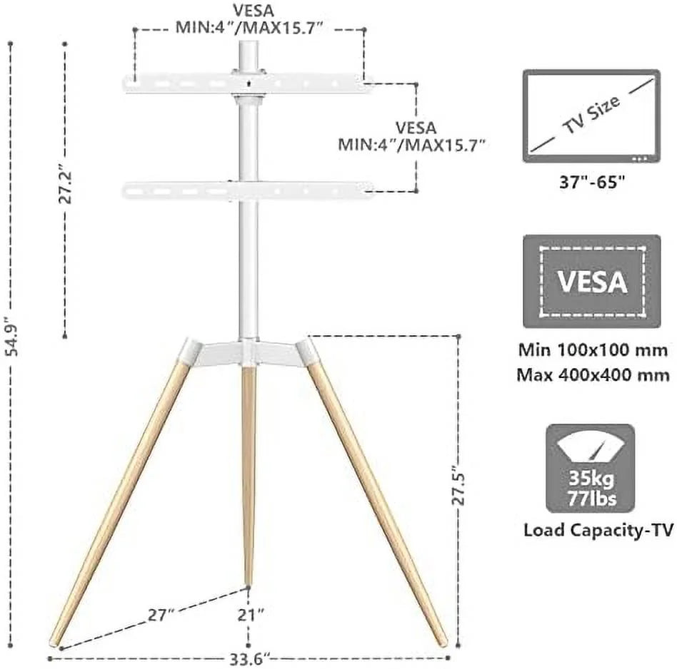 Tripod Easel TV Stand for 37–65 Inch LED LCD Curved Screen TVs up to 77 lbs Height Adjustable with Cable Management and 180° Swivel A712
