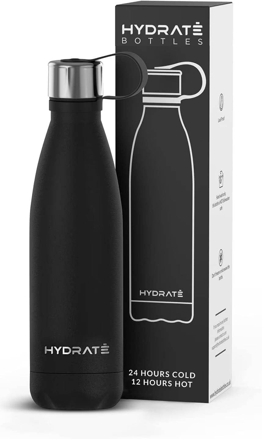 Carbon Black Stainless Steel Water Bottle 500ml Insulated Reusable X242816