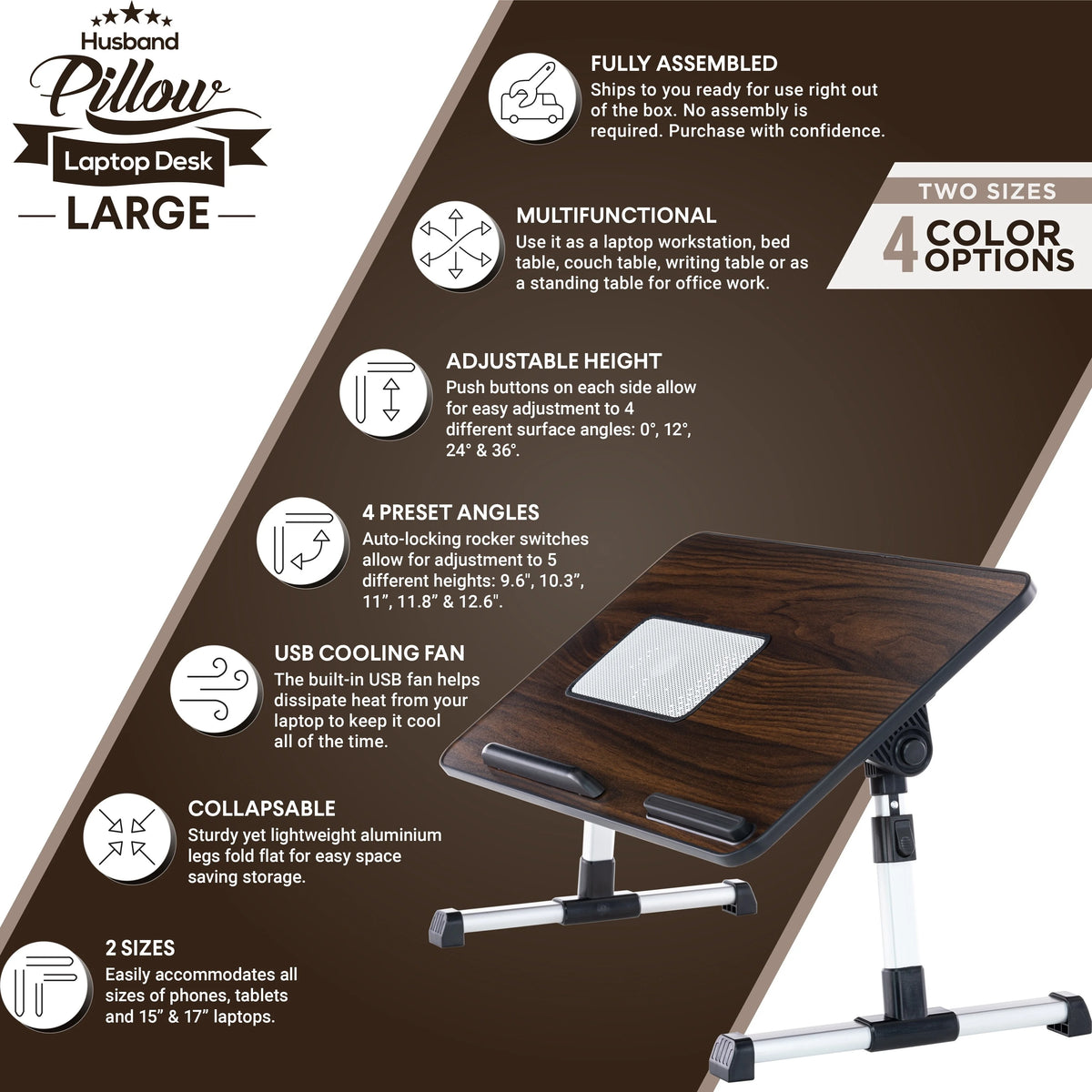 Brown Large Wood Top Lap Desk with Dual Cushion S447900