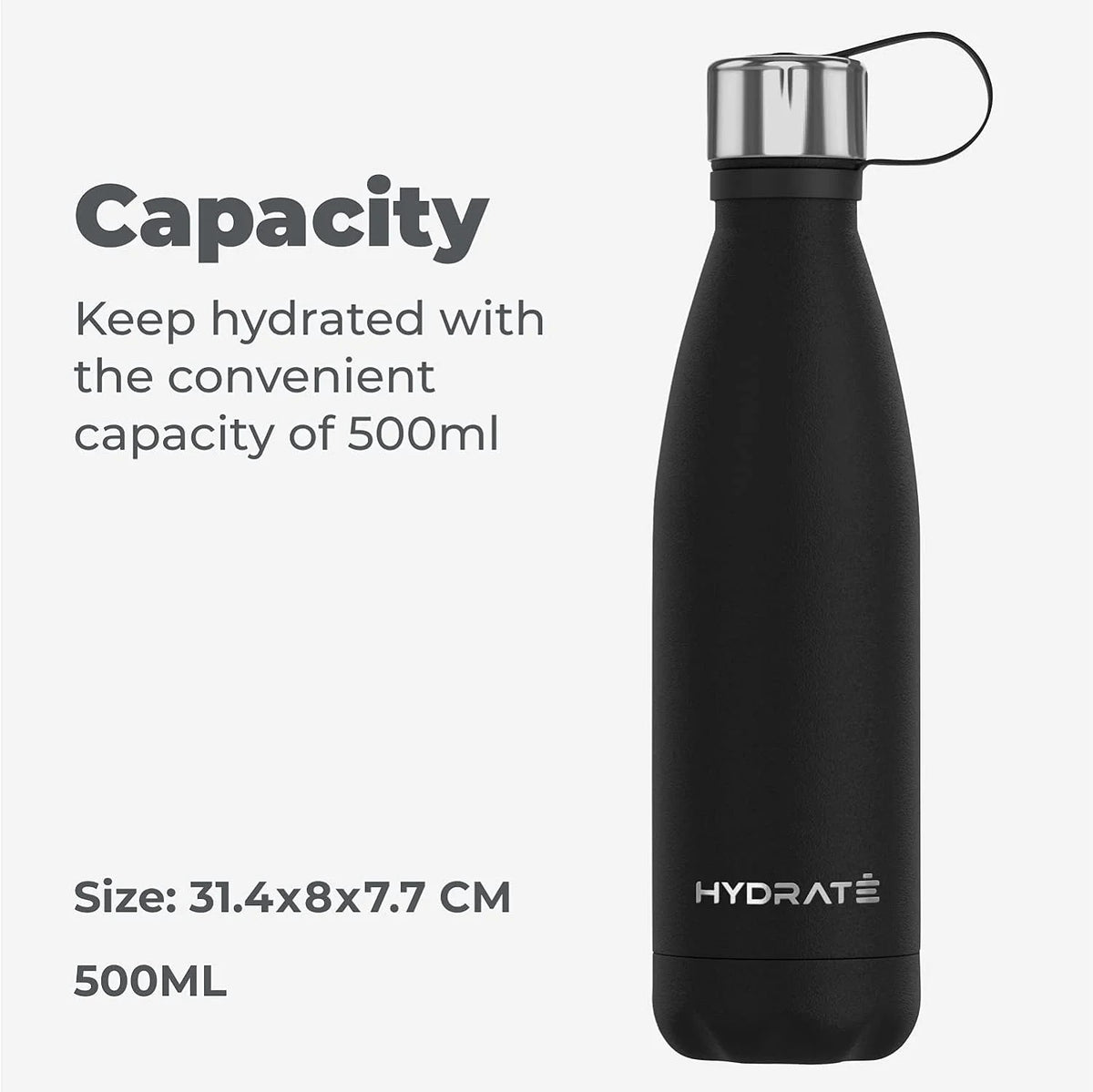 Carbon Black Stainless Steel Water Bottle 500ml Insulated Reusable X242816