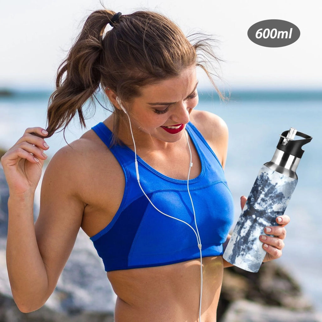 Tie-dye Blue Stainless Steel Insulated Water Bottle with Straw Lid Z895898