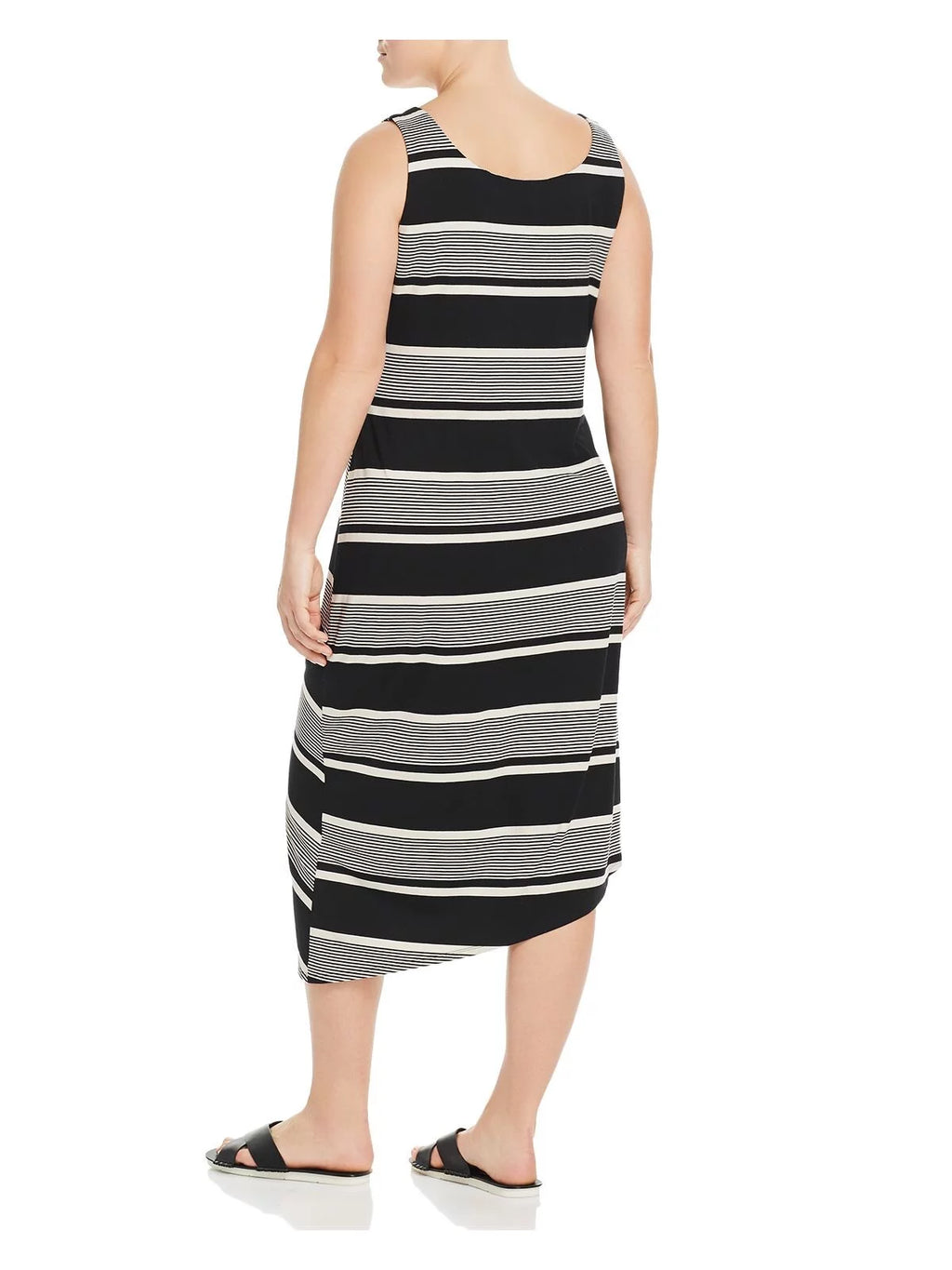 Black Ruched Sleeveless Midi Shift Dress T75259
