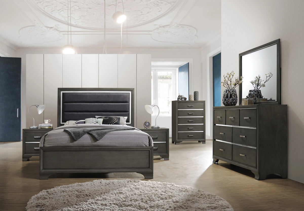 5 Piece Queen Size Gray Wood Bedroom Set X968