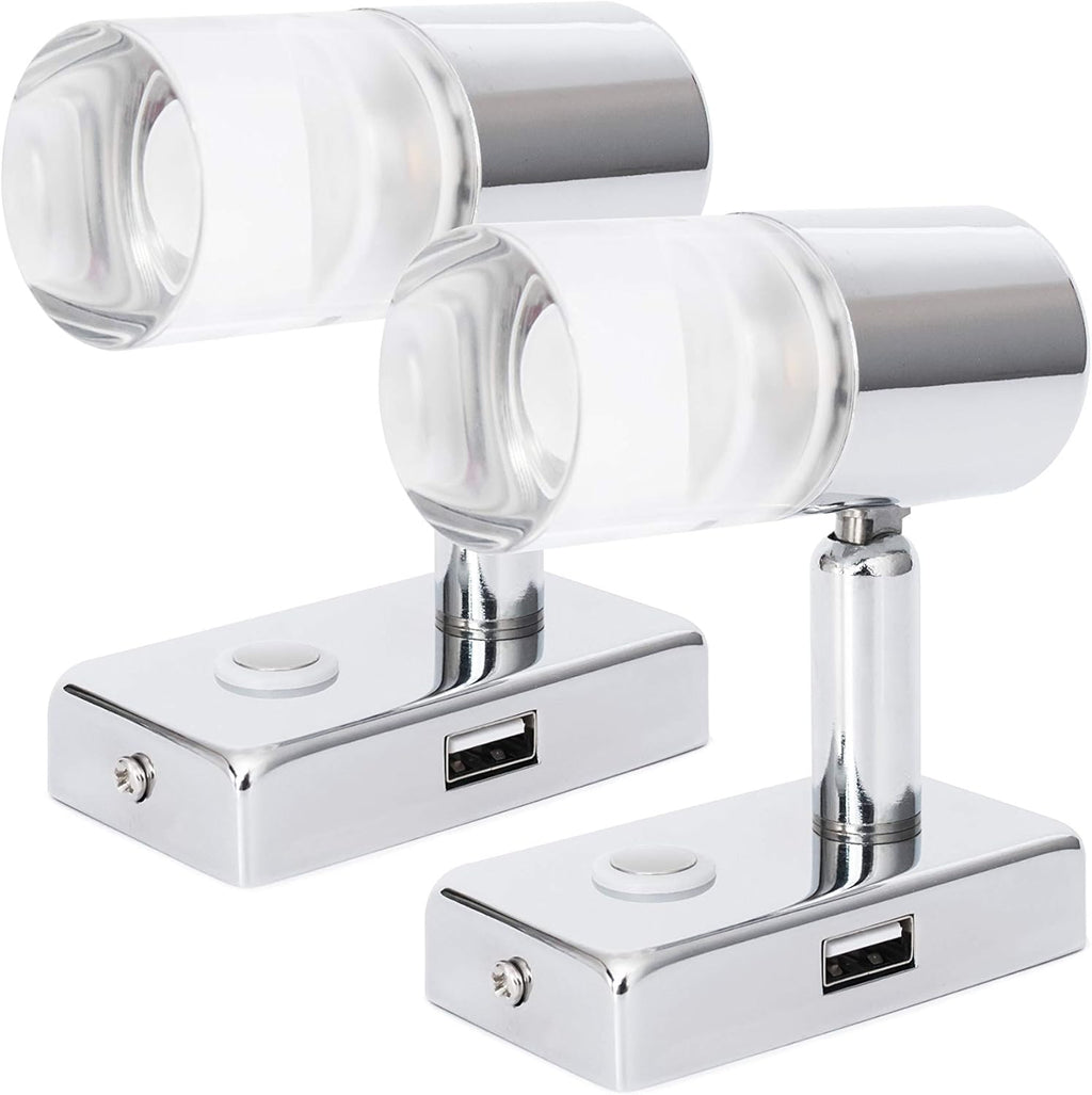 12V LED RV Interior Reading Light 3W with USB Port Touch Switch Dimmable Warm Two Pack V672