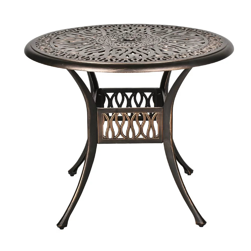 35.4" Diameter Cast Aluminum Round Patio Dining Table with Umbrella Hole I49809