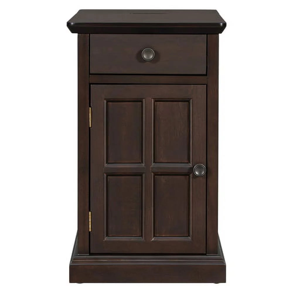 Vintage End Table with USB Ports Drawer and Cup Holders F288