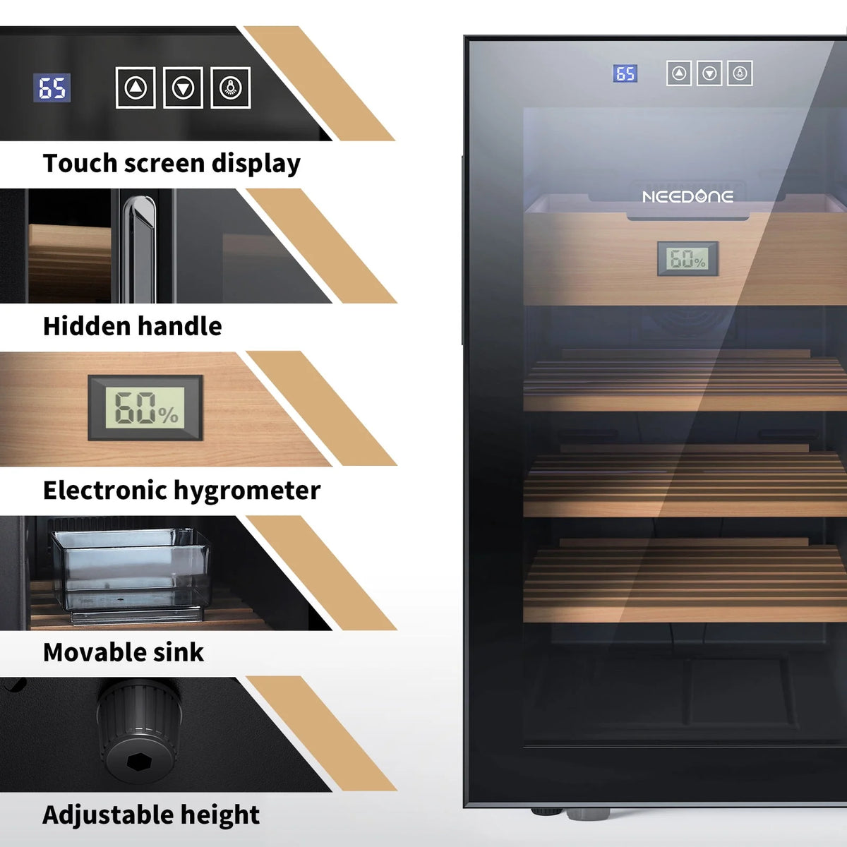 48L Electric Cigar Humidor with Cedar Shelves & Hygrometer Q955