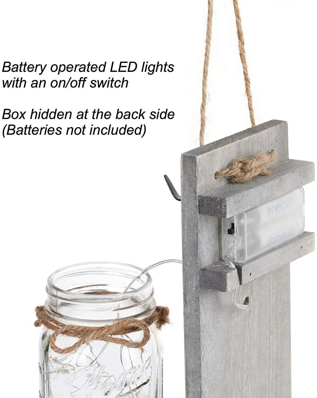 Set of 2 Grey Mason Jar Wall Sconces with Hooks A3217